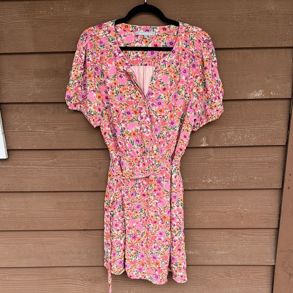 Daniel Rainn Pink Floral Wrap Midi Dress